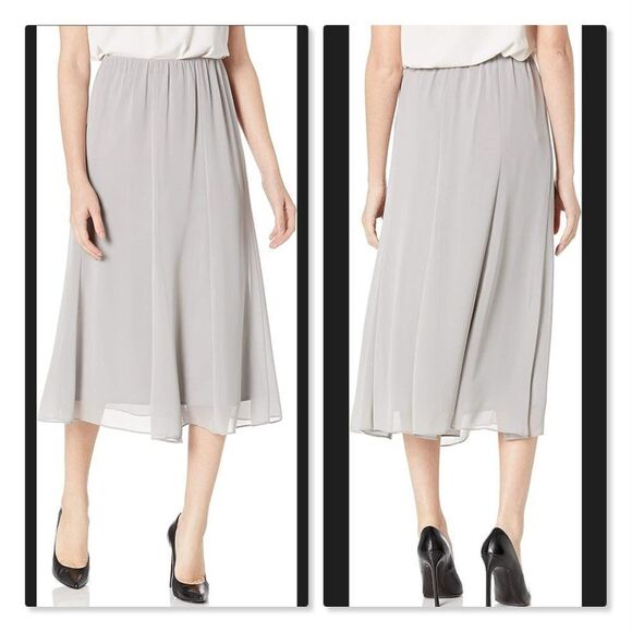 ALEX EVENINGS | Chiffon Tea-length Skirt - [size 1X, Dove Grey] - Picture 1 of 10